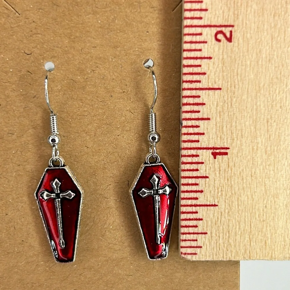 Vampire Coffin Cross Enamel Zinc Alloy Halloween Gothic Dangle Earrings Fashion